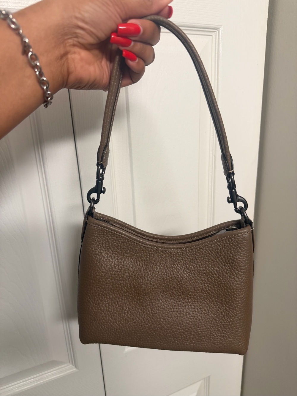 Coach Pebbled Leather Shoulder Bag in dark stone - Picture 2 of 4